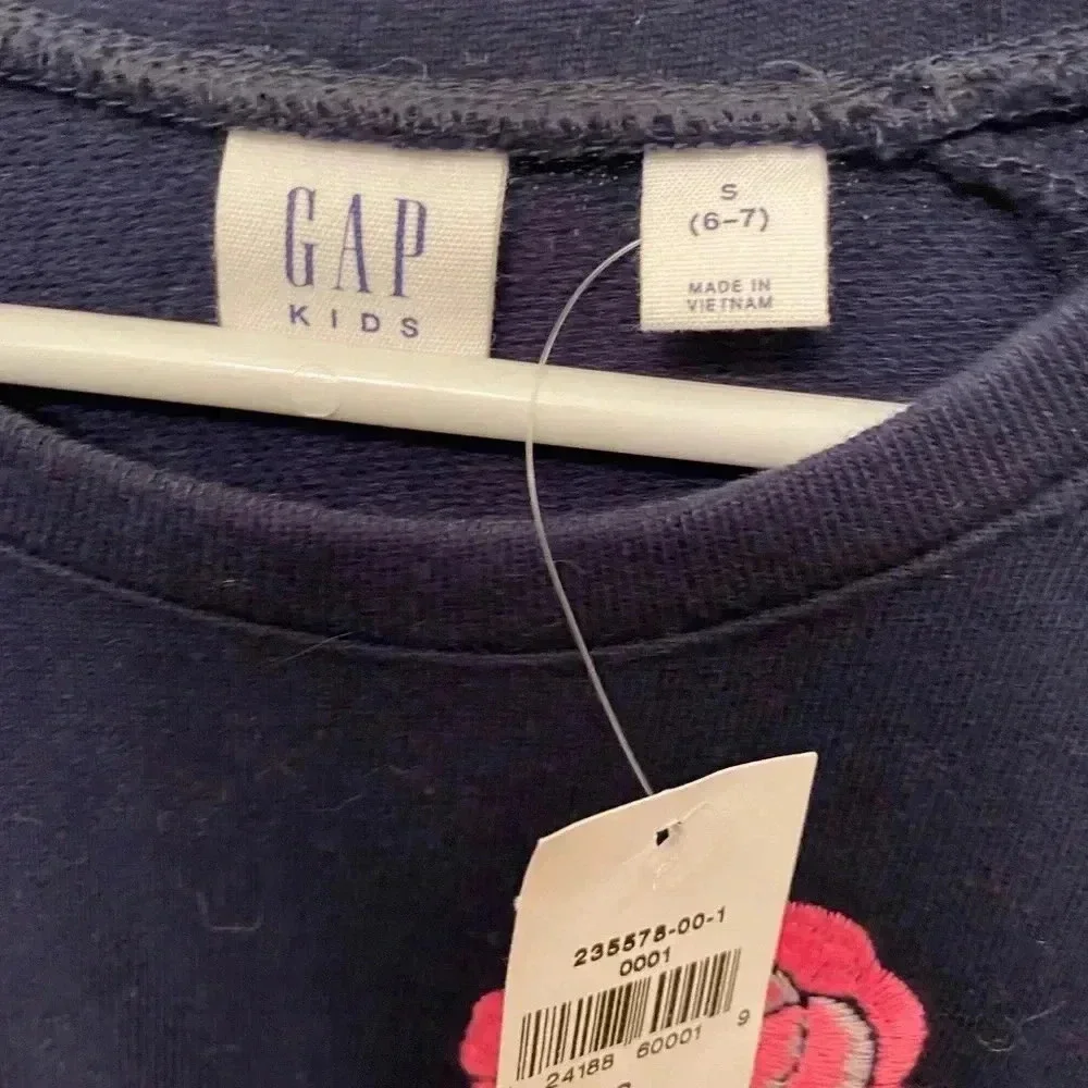 NWT gap kids blue rose dress sweatshirt s small 6-7 new short sleeve floral